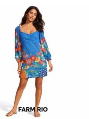 FARM Rio Anthropologie Blue Patchwork Floral Mini Dress (Size S )